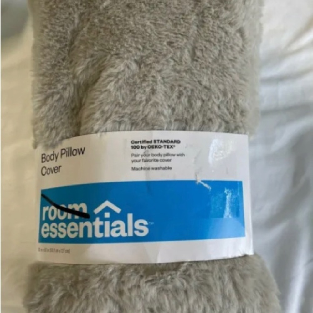 Room Essentials Body Pillow Cover Plush 20x50 Sand Gray new #55284